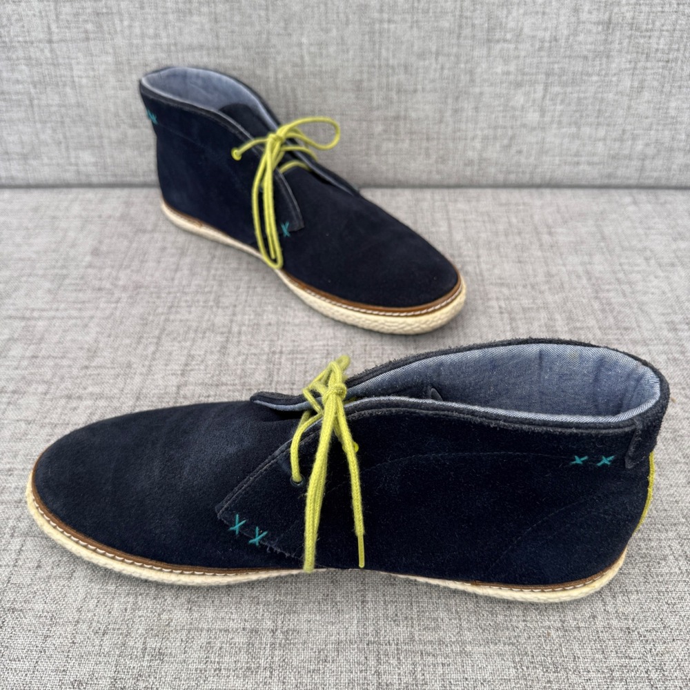 Ted Baker London Abdon 2 Navy Suede Chukka Boots Mens 10 Yellow Accents